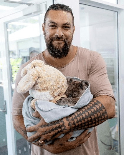 Jason Momoa holding a koala