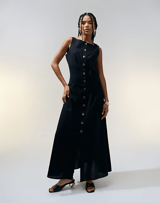 ASOS Design Slash Neck Button Down Dropped Waist Mini Dress from ASOS