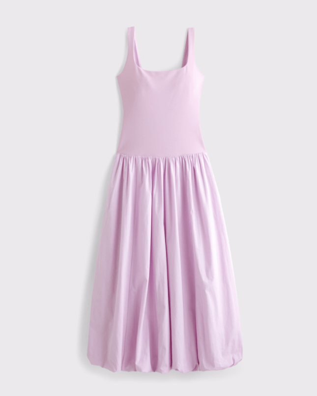 Abercrombie & Fitch Drop Waist Bubble Midi Dress in Pink from Abercrombie & Fitch