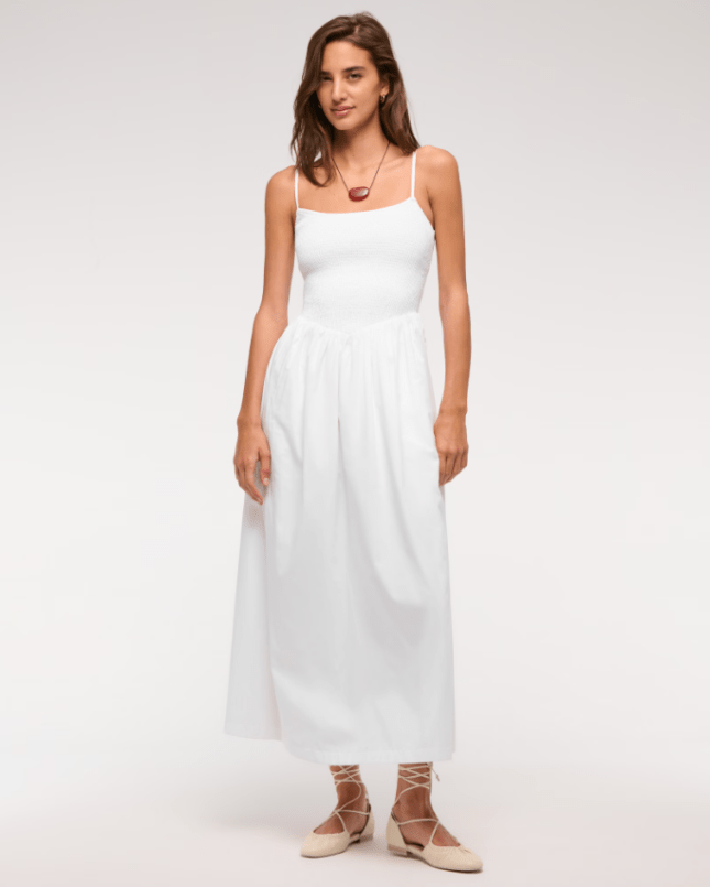 Dipped-Waist Smocked Midi Dress from Abercrombie & Fitch
