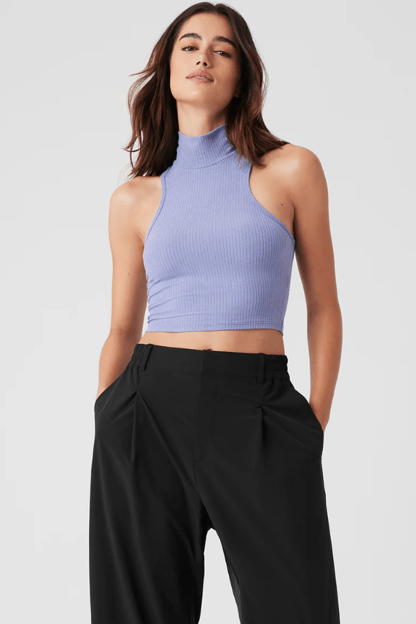 Ribbed Sea Coast Cropped Turtleneck Tank from Alo
