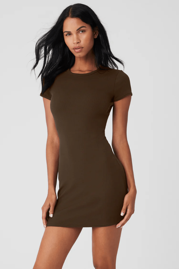 Goddess Ribbed Short Sleeve Dress from Alo