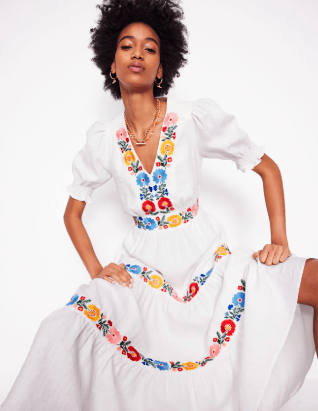 Anna Linen Tiered Midi Dress from Boden
