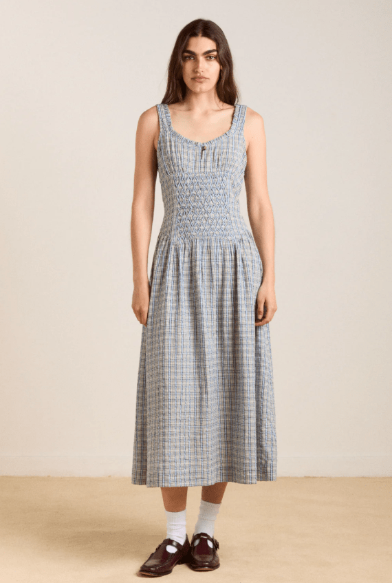Mallory Midi Dress - Cloudy Check from Damson Madder