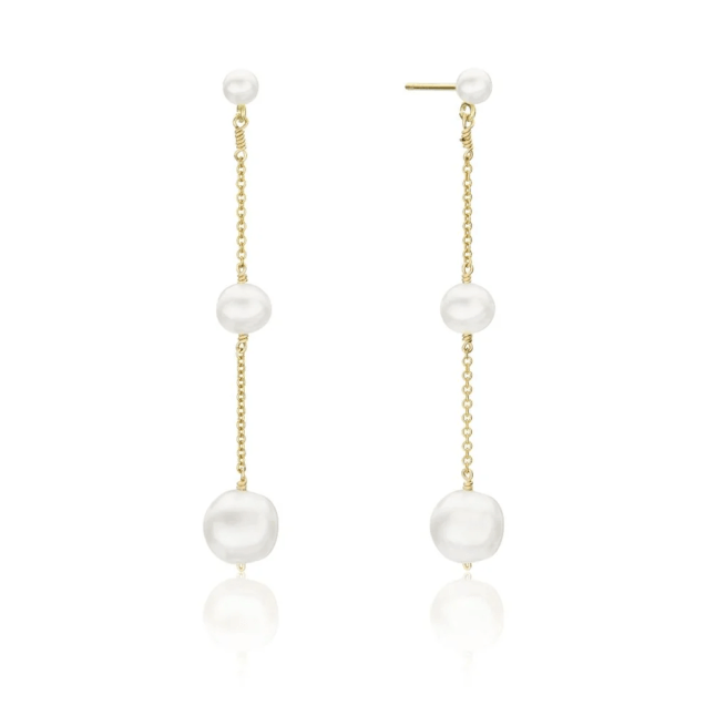 Gold Three Graduated Pearl Drop Earrings from Lily & Roo