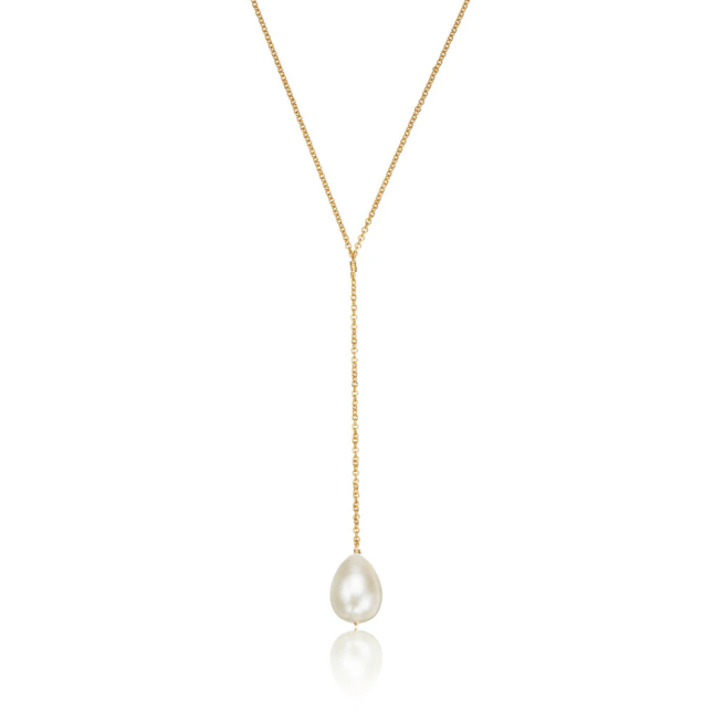Gold Large Pearl Lariat Necklace from Lily & Roo