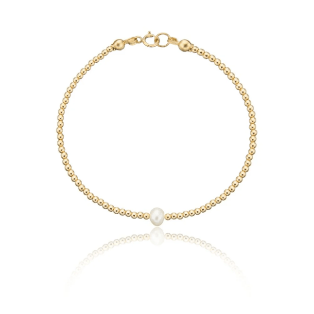 Gold Beaded Single Pearl Bracelet from Lily & Roo