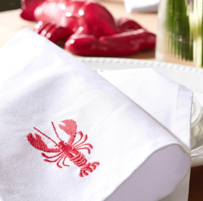 Lobster Embroidered Napkins - Set of 4 from Dusk