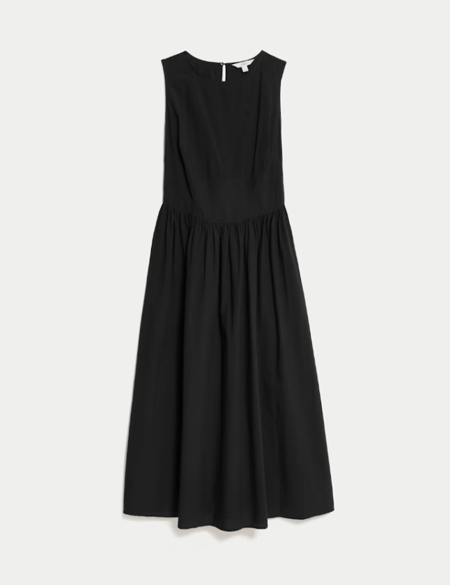 M&S Pure Cotton Round Neck Midi Waisted Dress