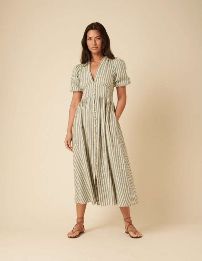 Green Pinstriped Starlight Midi Dress from Nobody's Child