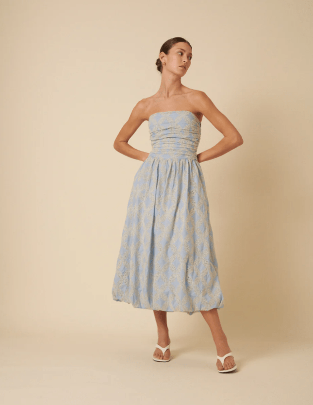 Blue Bubble Hem Bandeau Midi Dress from Nobody's Child