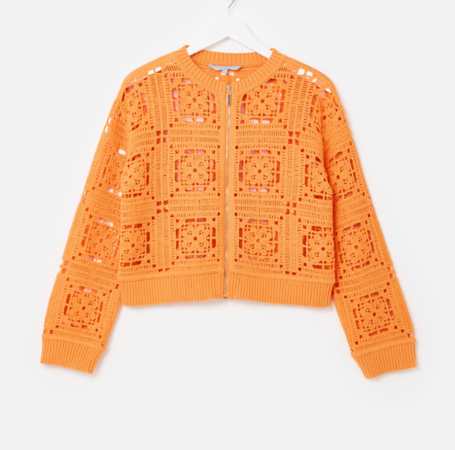 Orange Crochet Square Zip Up Cardigan from Oliver Bonas