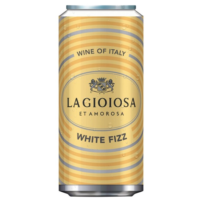 A can of La Gioisa White Fizz, on a white background