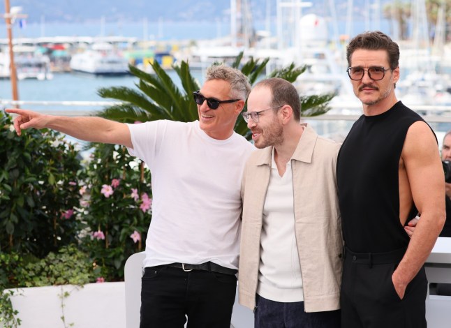 Joaquin Phoenix, Ari Aster and Pedro Pascal attend the Eddington photocall at the 78th annual Cannes Film Festival.