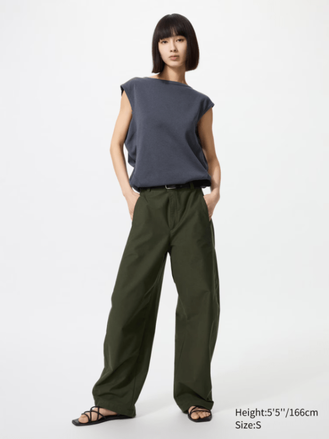 Model wears Jersey Barrel Leg Trousers