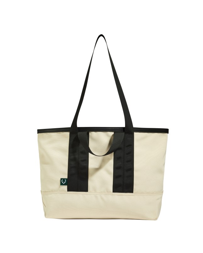 Off white reversible tote bag with black straps