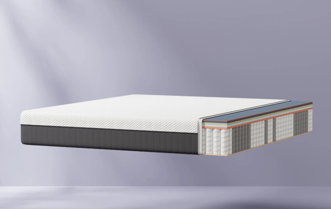Emma Hybrid Thermosync Mattress floating in the air with mattress technology showing