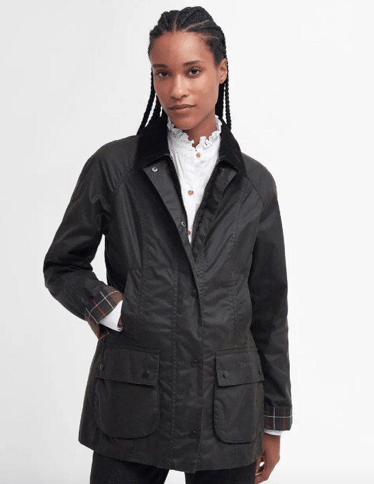 Female wears wax Barbour jacket