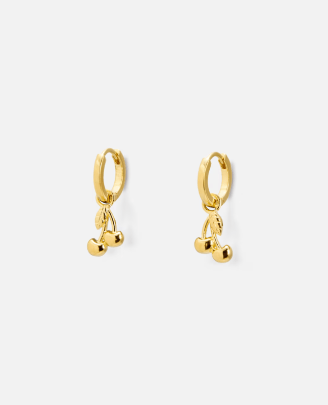 Gold cherry hoop earrings