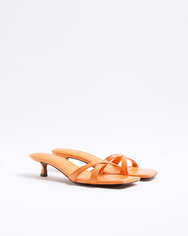 Orange River Island Orange Cross Strap Kitten Heel Mule Sandals