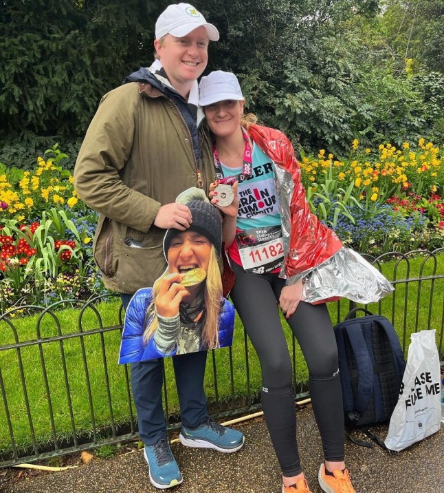 Nicole Cutler with husband Jack after a marathon. A woman found out she had been living with a tumor for 15 years after she lost hearing when her ears 'popped' on a plane.Nicole Cutler, 28, was flying from California to Boston, Massachusetts, when she experienced the loss and immediately booked an appointment with an audiologist who booked her in for an MRI scan.It revealed Nicole had a brain tumor and she underwent an operation but doctors were only able to remove 50 percent because it was wrapped around her facial nerve.After MRI scans every six months, in 2023 she found out the tumor had grown and underwent emergency radiation treatment to shrink the tumor. Photo released 28/08/2025