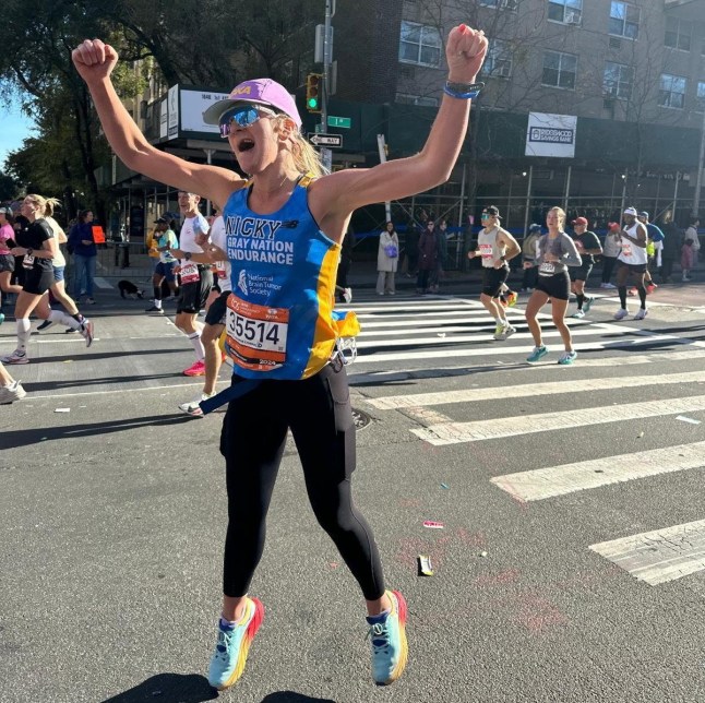 Nicole Cutler running a marathon. A woman found out she had been living with a tumor for 15 years after she lost hearing when her ears 'popped' on a plane.Nicole Cutler, 28, was flying from California to Boston, Massachusetts, when she experienced the loss and immediately booked an appointment with an audiologist who booked her in for an MRI scan.It revealed Nicole had a brain tumor and she underwent an operation but doctors were only able to remove 50 percent because it was wrapped around her facial nerve.After MRI scans every six months, in 2023 she found out the tumor had grown and underwent emergency radiation treatment to shrink the tumor. Photo released 28/08/2025