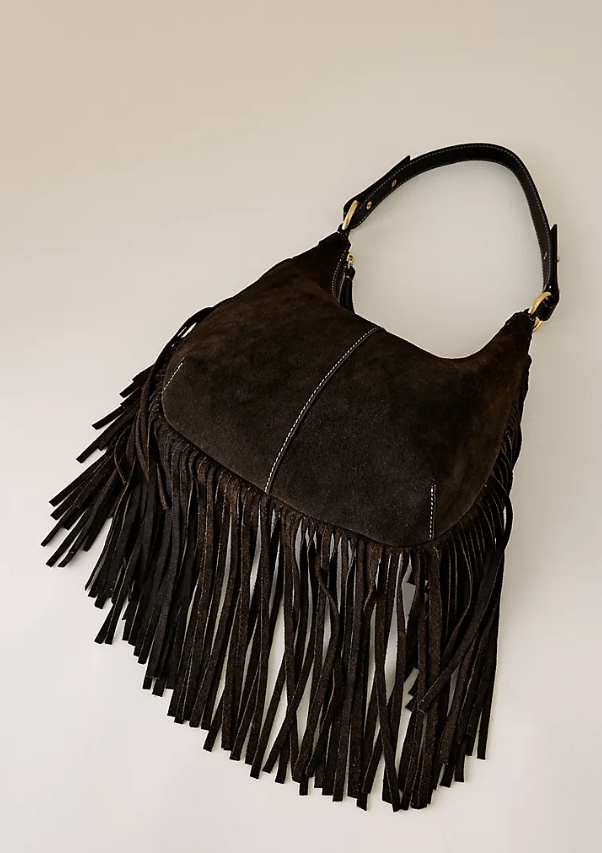 Black fringed Anthropologie bag