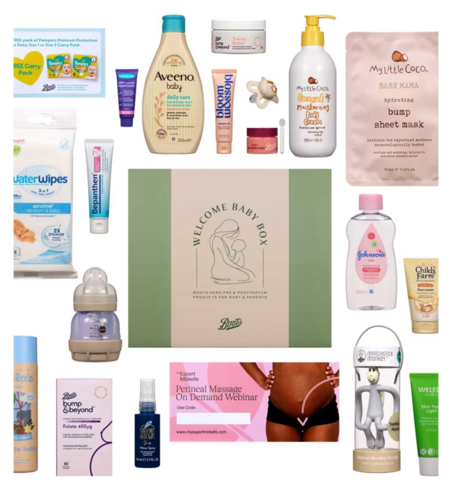 Products from the Boots Welcome Baby Box