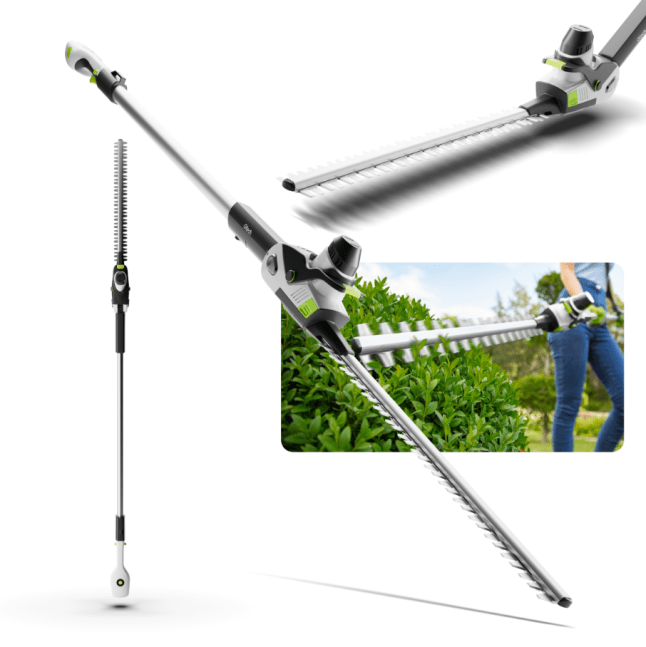 Female using Gtech hedge trimmer