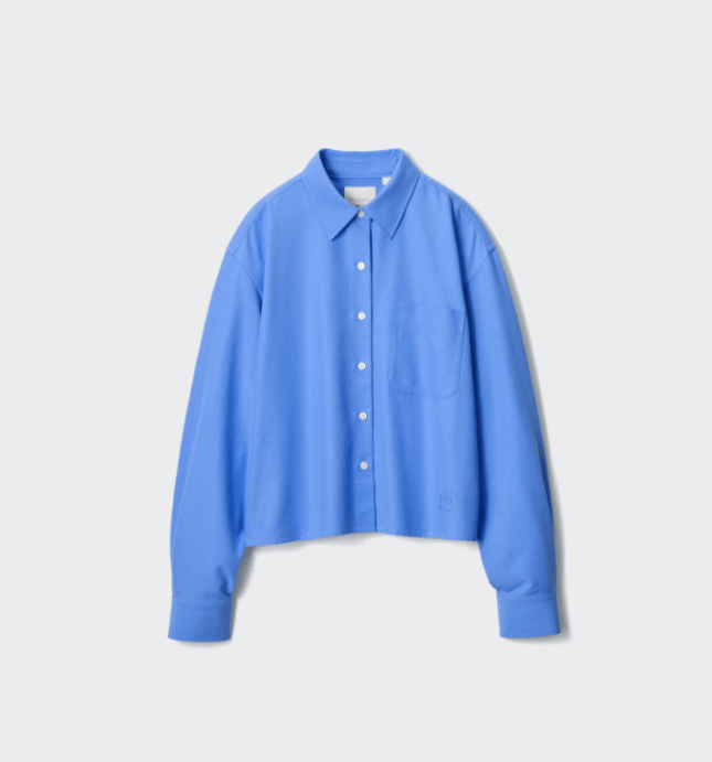 Flat image of blue Uniqlo x JW Anderson Oxford Boxy Shirt