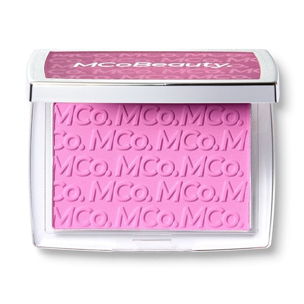 Pink blusher in silver compact