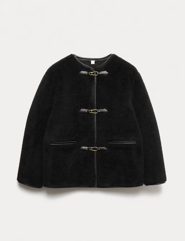 Flat picture of M&S Faux Fur Buckle Trim Coat