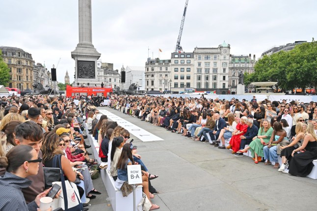 LONDON, ENGLAND - AUGUST 16: A general view of the atmosphere at the Topshop & Topman Autumn/Winter 2025 Show in Trafalgar Square on August 16, 2025 in London, England. (Photo by Jed Cullen/Dave Benett/Getty Images for Topshop)