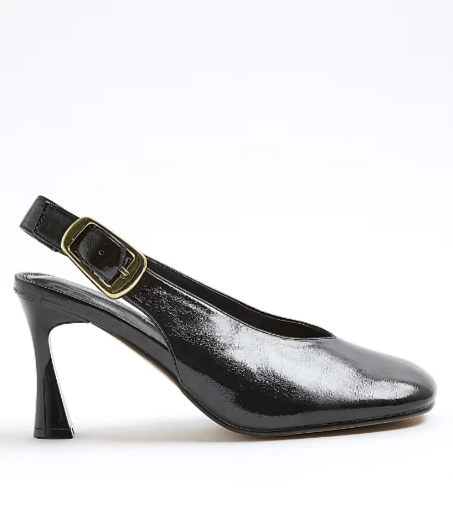 Black Buckle River Island Slingback Heeled Court Shoes