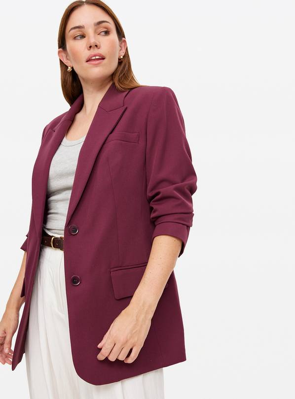 Female wears Tu Clothing Dark Red Co-ord Ultimate Relaxed Blazer