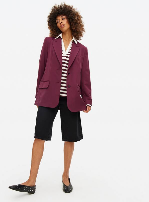 Female wears Tu Clothing Dark Red Co-ord Ultimate Relaxed Blazer