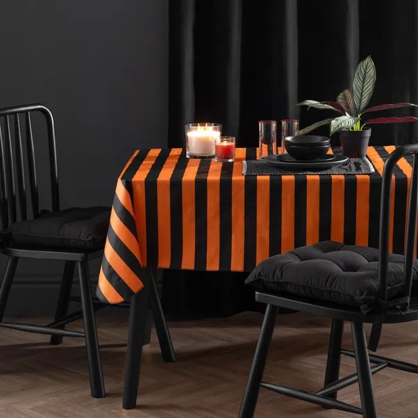 Black and orange stripe Dunelm tablecloth