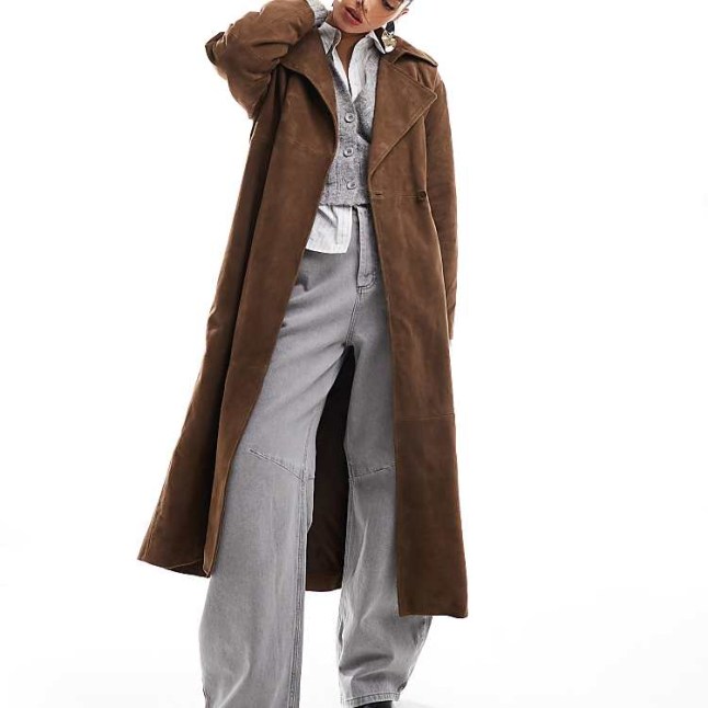 Female wears ASOS Suede Trench Coat