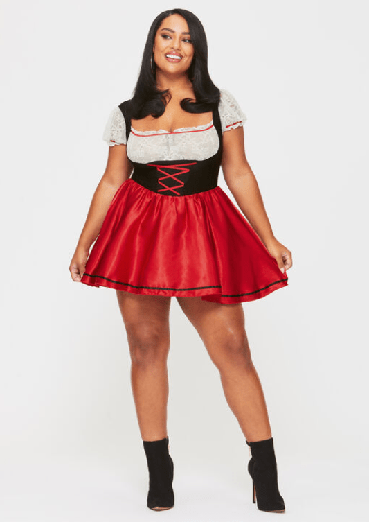Female wears playful Beer Maid Dress from Ann Summers