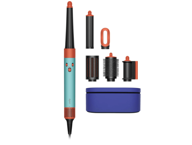 Blue and black hair styler with different attachments