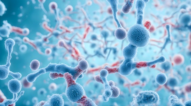 Microscopic blue bacteria background