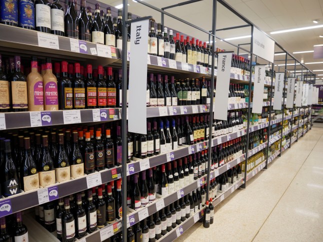 Wine bottles on the shelf at Sainsbury's