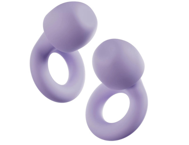 Purple ear plus with circle shapes at the bottom