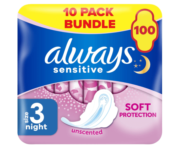 Packet containing sanitary towels