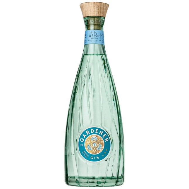 Brad Pitt's Gardener Riviera gin bottle on a white background