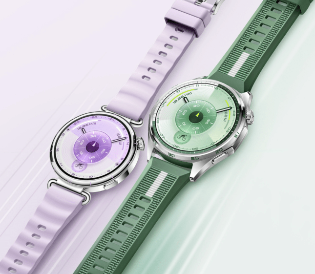 Purple and green versions of the new Huawei Watch GT6