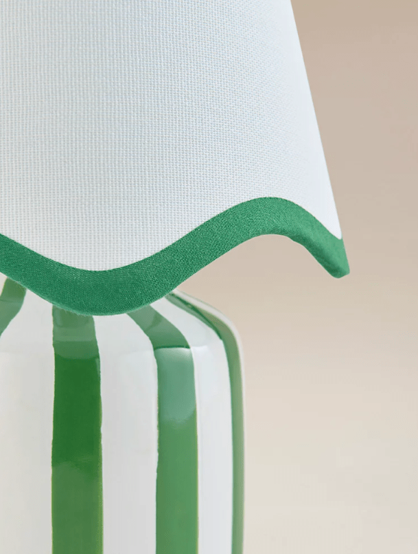 Close up imagae of Green and white stripe George at Asda lamp
