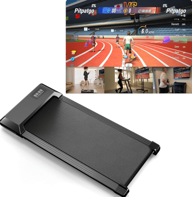 Walking pad with graphics on TV screen