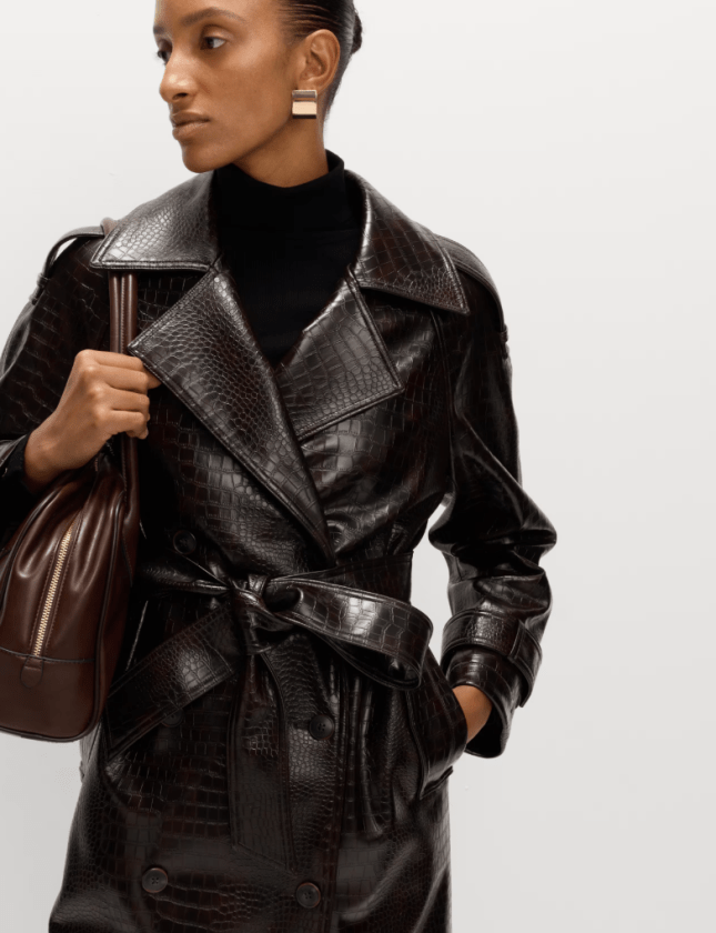 Female wears M&S Collection Textured Belted Longline Trench Coat