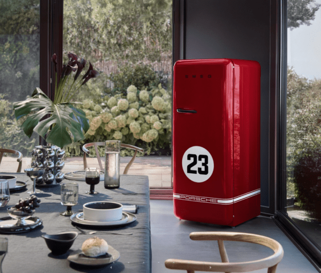 Bright red fridge from the Porsche and Smeg
